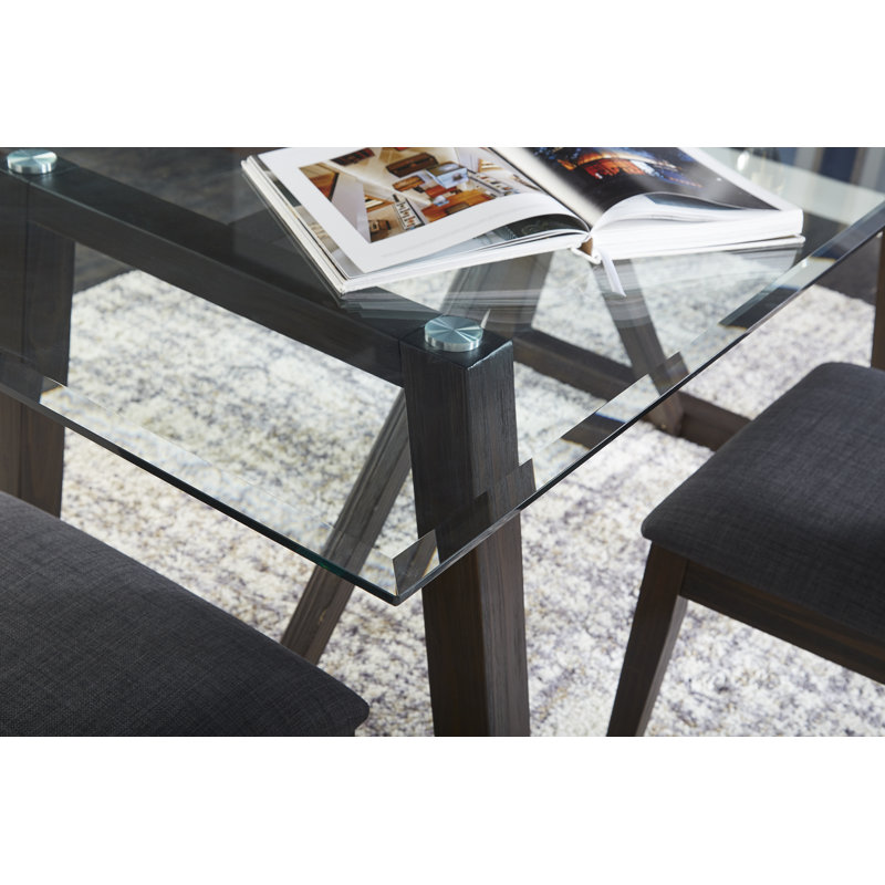 Deiondre Glass Top Solid Wood Base Dining Table