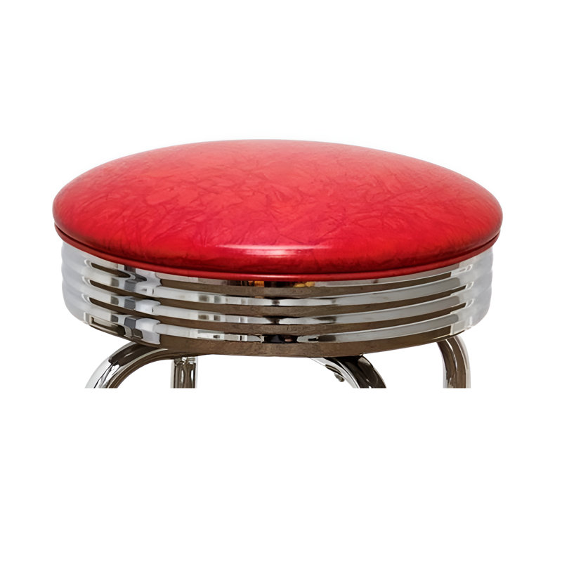Retro Home Single Ring Chrome Pan Swivel Bar & Counter Stool, Bar Stool (30" Seat Height), Dark Red