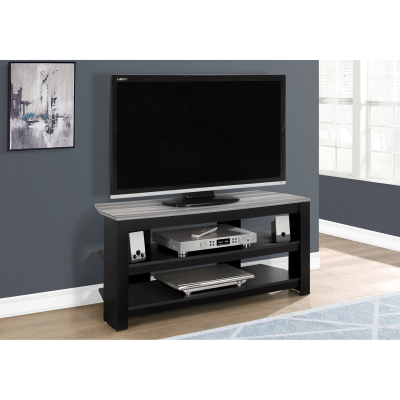 Élégant centre de divertissement multimédia de 42 pouces, meuble télé avec tablettes - noir et gris, console fonctionnelle attrayante, rangement central et stratifié gris, robuste