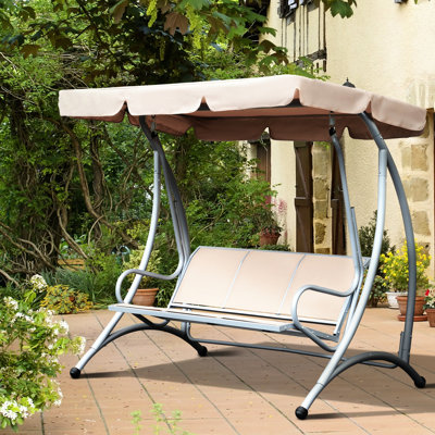 Adjustable Canopy Poolside Swing Chair For Outdoor Comfort And Relaxation - Beige 3 Heavy-Duty With Cover, Garden Area