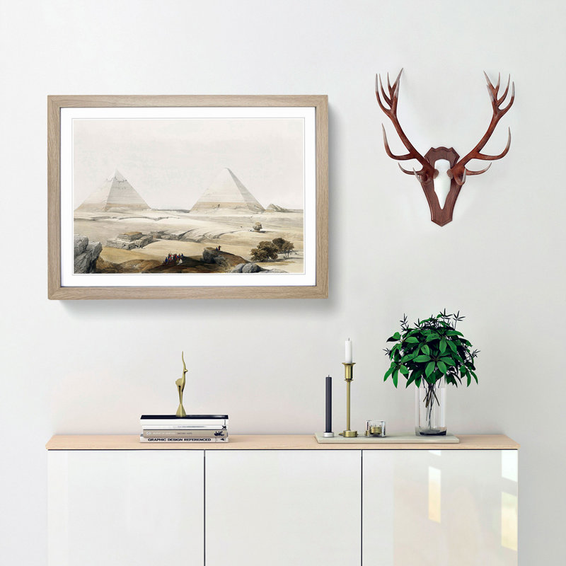 Pyramids of Giza by David Roberts - Picture Frame Painting Print, 27cm H x 36cm W x 2cm D, Oak Framed