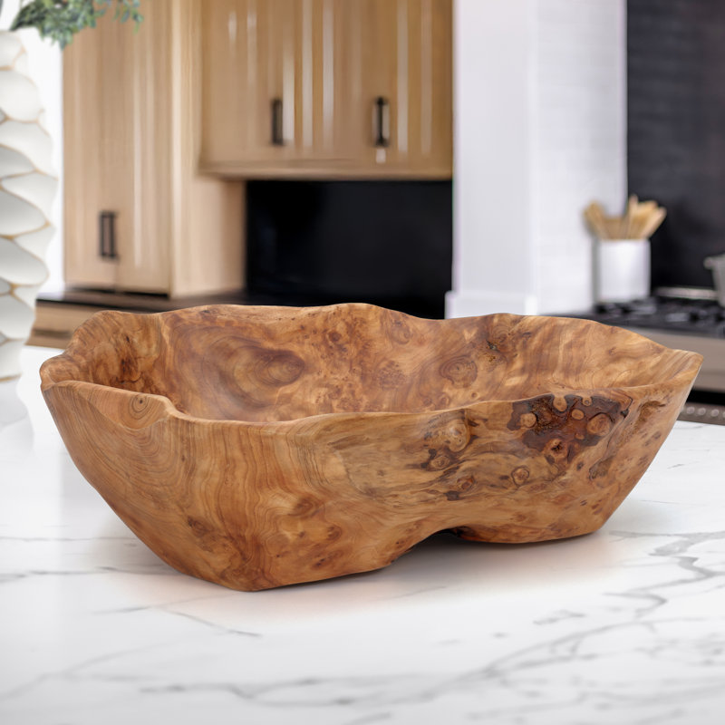 Bol décoratif en bois sculpté à la main Lightsey (18 po de largeur)