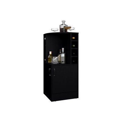 Toyei Corner Bar Cabinet With Bottle Rack, Open Shelves, And Hidden Storage