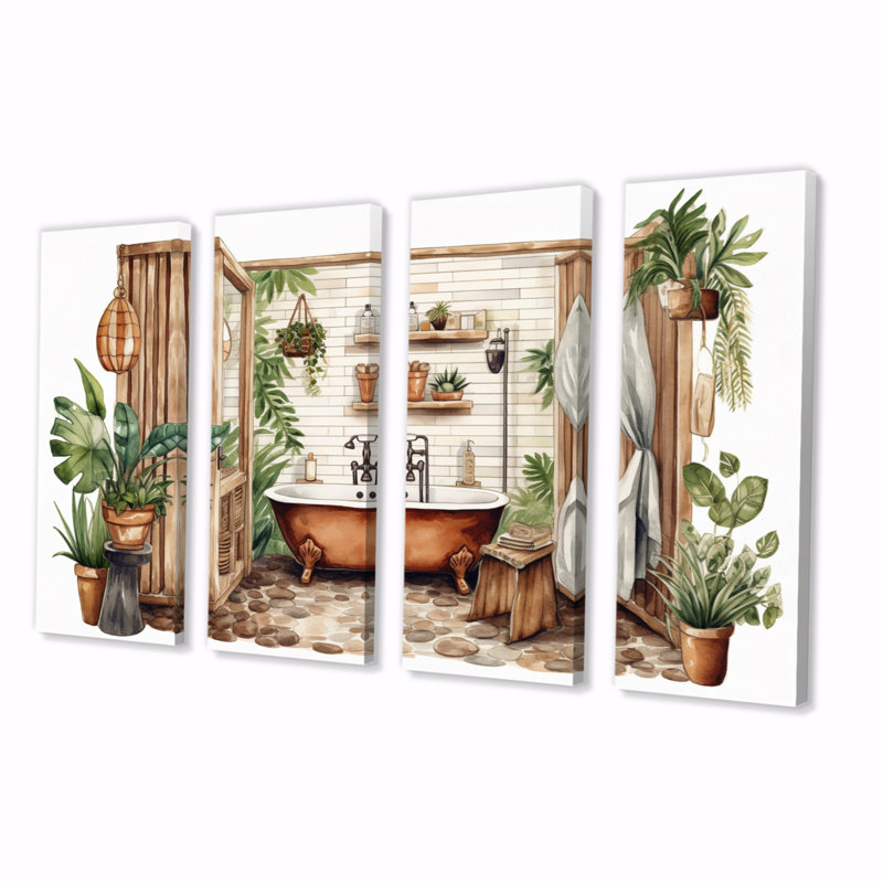 «Natural Bathroom Decor X», art mural sur toile, 4 panneaux