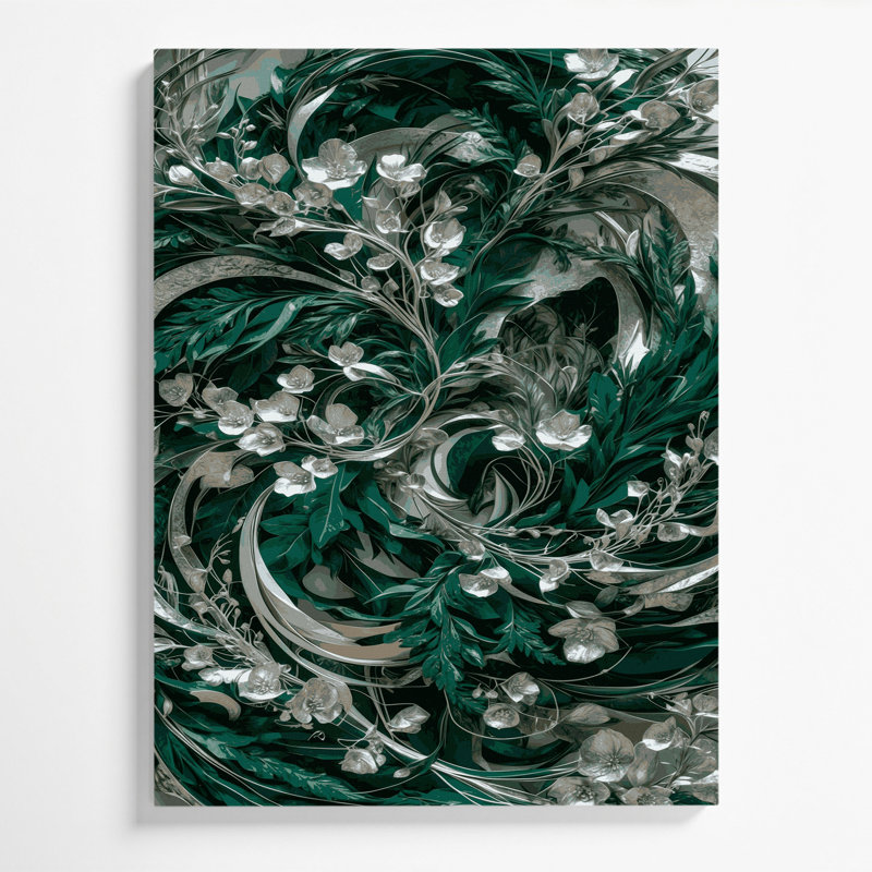 "Abstract Florals 67", art mural sur toile verte, H 20 po x l 16 po