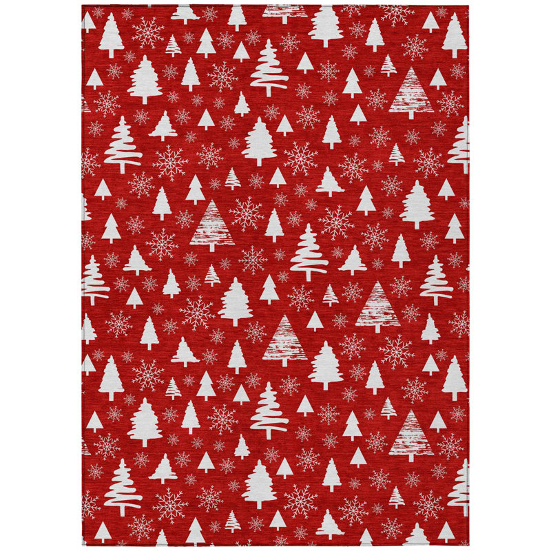 Tapis lavable d'intérieur/extérieur à motif cerf rouge et ivoire, 152 x 244 cm