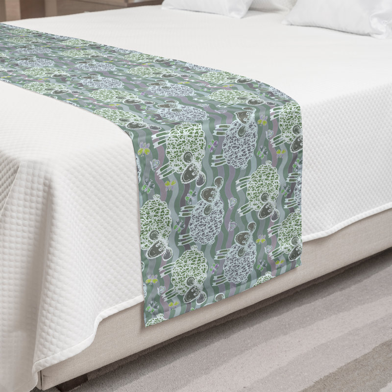 Ambesonne Animal Bed Runner Scribbled Lambs Butterflies Multicolor, King