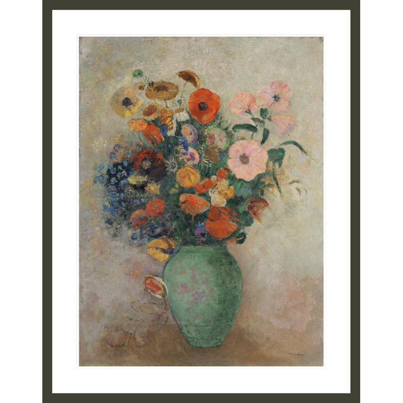 «Bouquet of Flowers in a Green Vase» par Odilon Redon, impression giclée sur cadre, H 41,5 po x l 32,7 po