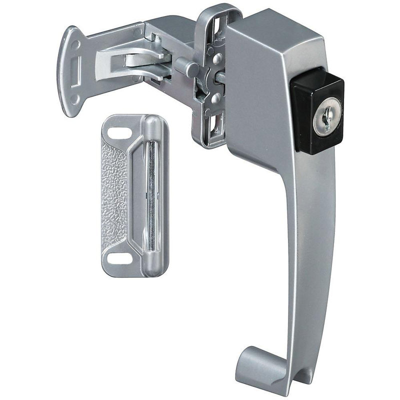 Loquet à bouton-poussoir avec clé, Argent, H 1,5 po x l 4,5 po x P 9,5 po