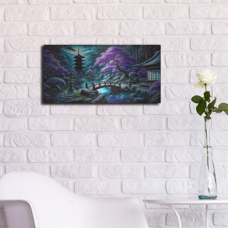  «Dramatic Japanese Garden» par Rey Klimt, art mural en métal, H 12 po x l 24 po