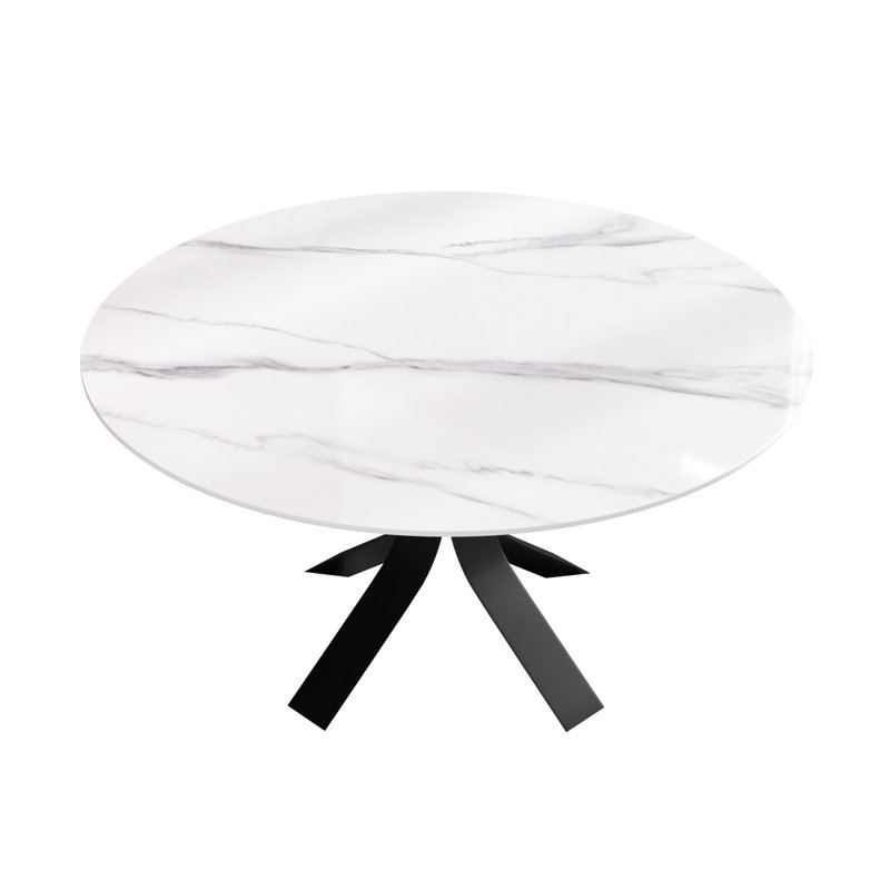 Modern Round Sintered Stone Dining Table, 29.53"H x 59.05"L x 59.05"W, White, Black