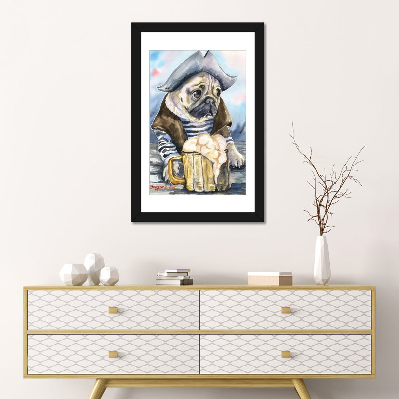 Carlin the marin, impression sur toile, H 24 po x l 16 po x P 1 po, Papier d'art encadré noir, Blanc