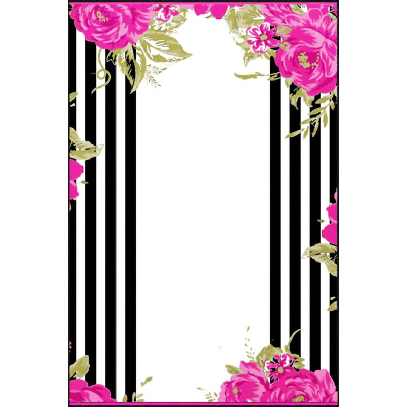 Tapis décoratif rose à motif floral moderne à rayures grises, Rectangle 2 pi 4 po x 4 pi