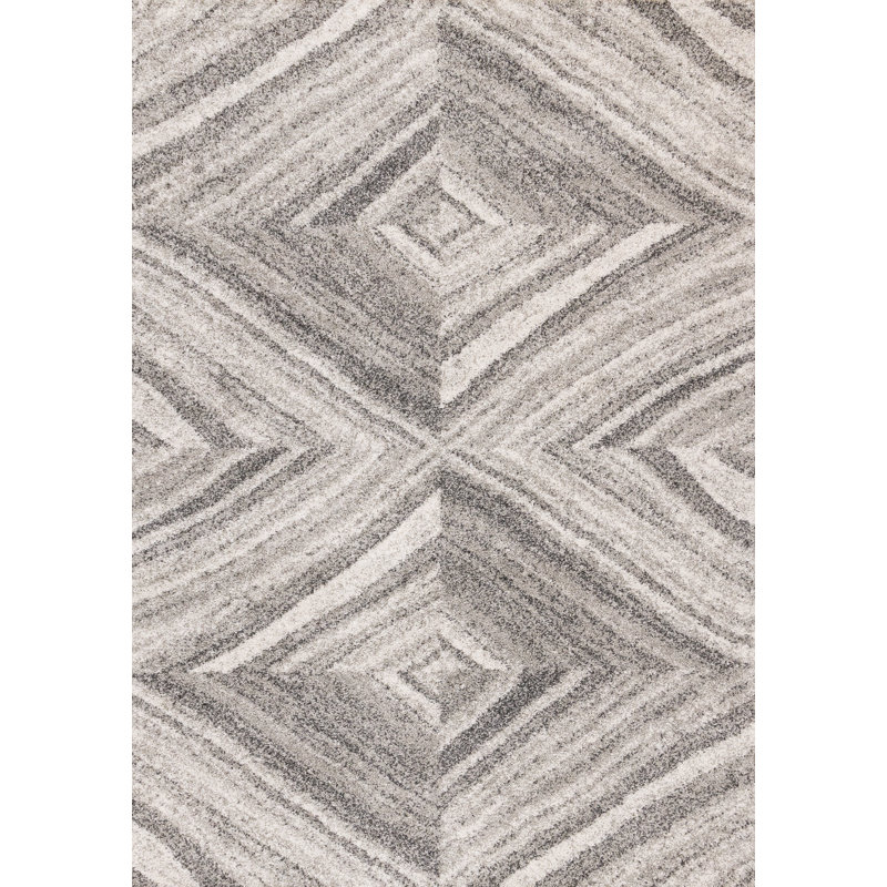 Tapis gris neutre à double losanges Defeo, Rectangle 5 pi 3 po x 7 pi 7 po