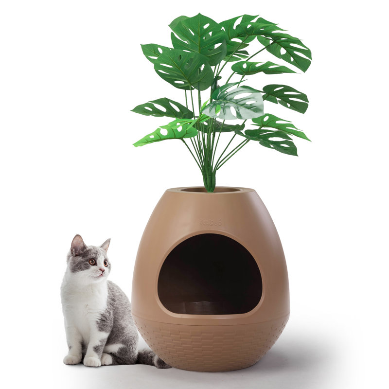 Enceinte cachée pour litière 37 po avec plante artificielle, Brun