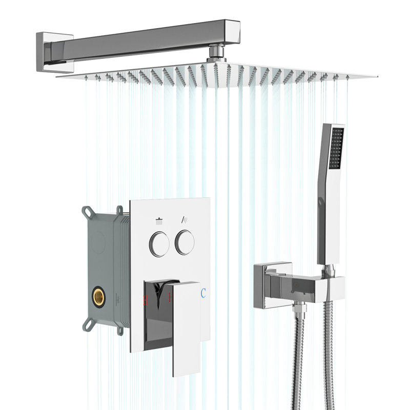 10 Inch Square Dual Shower Head System - Wall Mounted With Handheld Spray