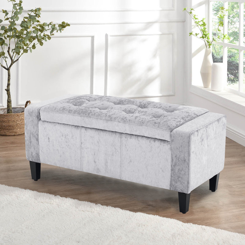 Luxury Crushed Velvet Ottoman Stool, Velvet, Silver