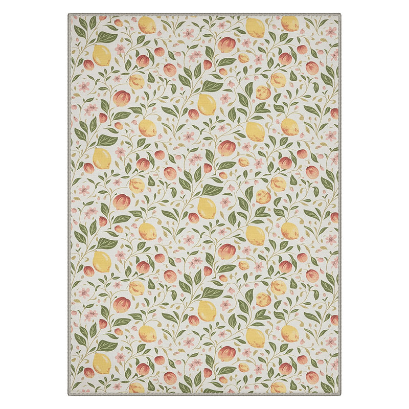 Boho Fruit Foliage Machine Washable Blush Peach Indoor Area Rug With Non-Slip Backing, Rectangle 9' x 12'