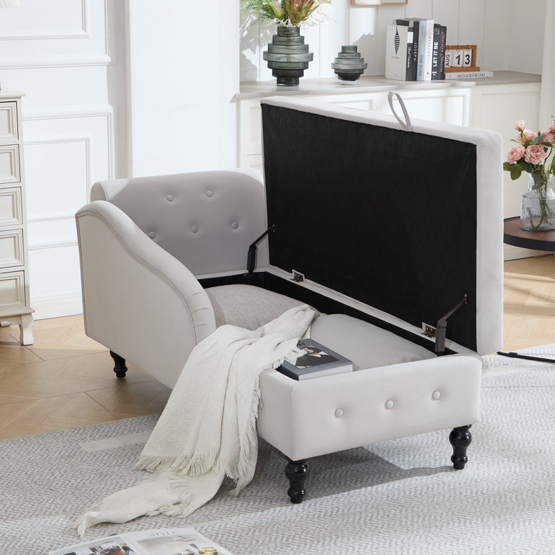 Chaise longue de rangement en velours Eastham, Gris clair, Orienté vers la gauche