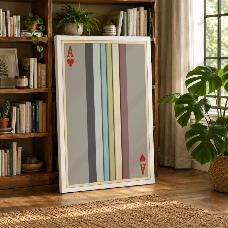 Striped Ace of Diamonds Geometric - Wrapped Canvas, 36x24 - 91.4 x 61.0 cm, Sage Border