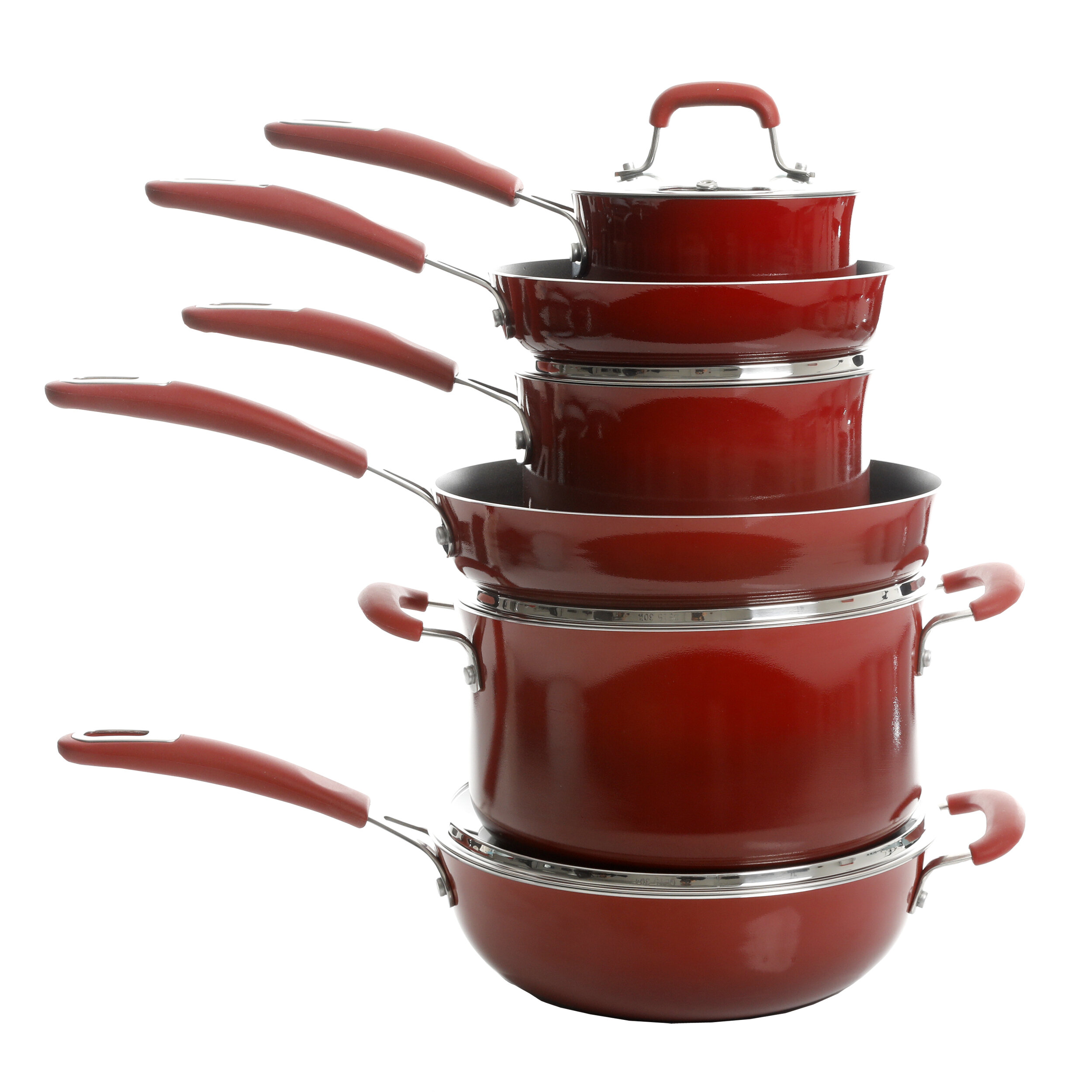 Rio Ceramic Nonstick 16-Piece Cookware Set, Red