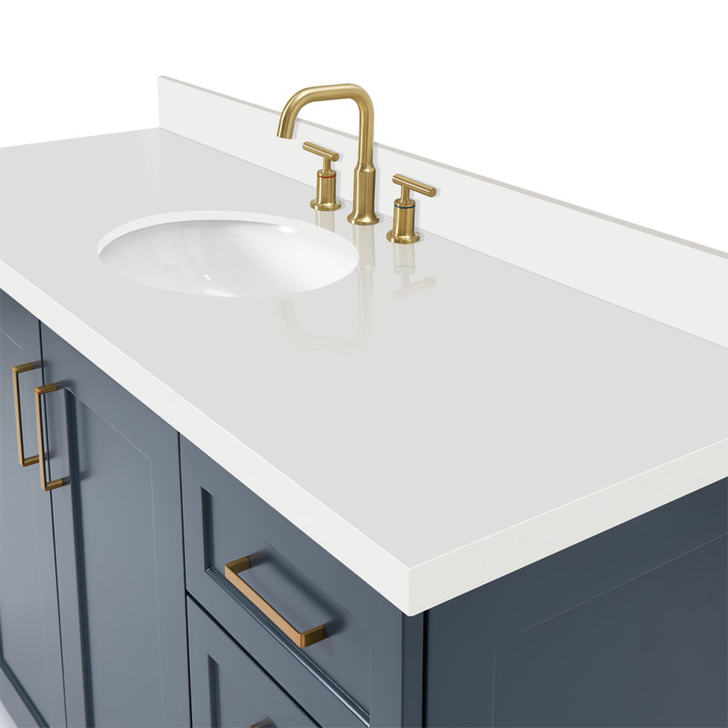 61 IN.  Single Bathroom Vanity, Oval, Midnight Blue, White Quartz