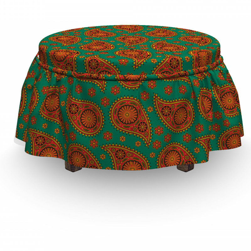 Ensemble de housse pour repose-pieds à coussins carrés traditionnels 2 pièces motif cachemire eastern