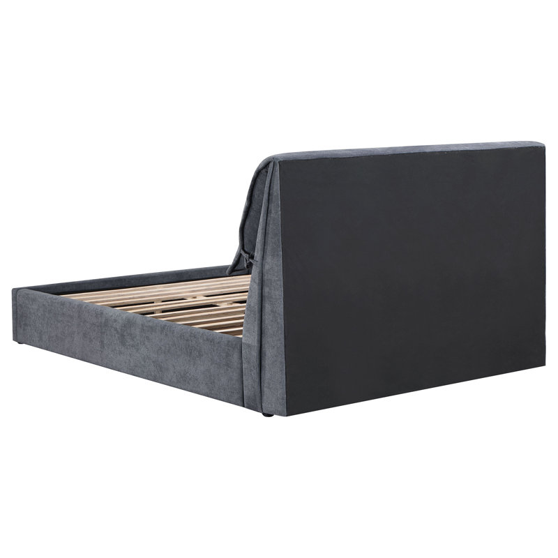 Gray Upholstered King Platform Bed with Pillow Headboard