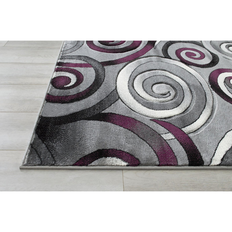 Tapis mauve / gris à motif abstrait Aftan, Rectangle de 7 pi x 10 pi 5 po