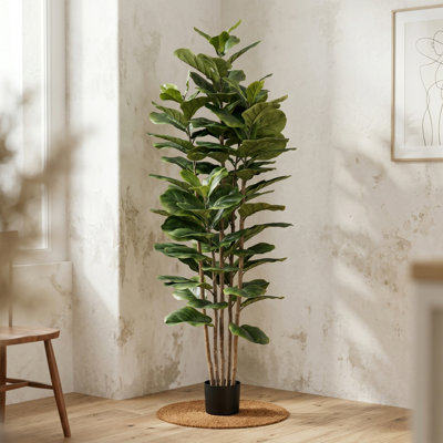 Primrue 72" Artificial Fiddle Leaf Fig Tree - Faux Plant with Pot and Natural Feel Leaves for Ho