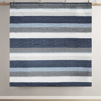 Twin Stripe Comforter With Sheets In Blue And Grey. Filling. Comforter, Shams, Flat Sheet, Fitted Pillowcases. Fits Up To 14" Mattress. Machine Washable. . Modern Bedroom Appeal Blue/Grey Sheets.