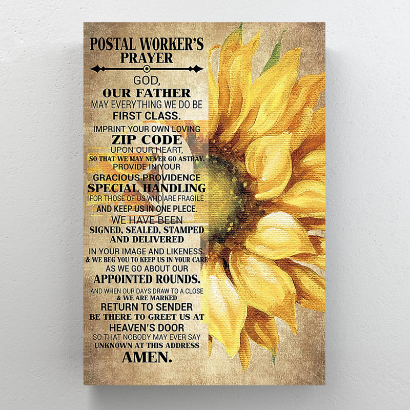 Tournesols et citations - Prière des postiers - Reproduction d'art graphique rectangulaire sur toile tendue 1 pièce