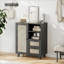 Buffet noir en rotin, buffet scandinave avec tiroirs et tablettes ouvertes