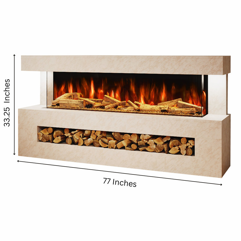 Davinci Stone Effect Freestanding Electric Fireplace Suite | 1500mm 3-sided Led Electric Fire with Panoramic Flame | Remote & App Control | Led Side Light