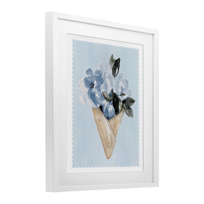 Blue Flower Gift Bouquet Framed Print Under Glass, design by Elizabeth Medley