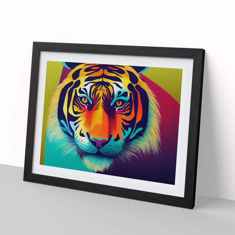 Colourful Tiger Vol.3 Abstract 1 Piece Single Picture Frame Wall Art, 46cm H x 64cm W x 2cm D