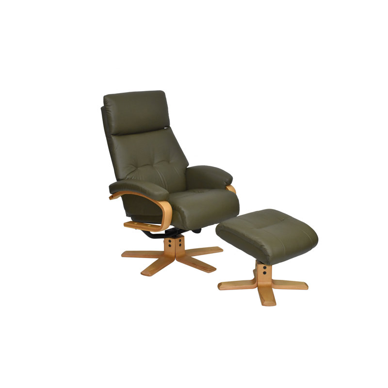 Comacho 75.6cm Wide Swivel Standard Recliner, Olive Green, Natural Wood