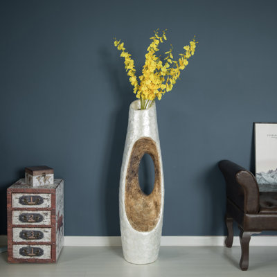 Vase à fleurs moderne au design unique et blanc avec intérieur doré, pour le salon, l'entrée ou la salle à manger, 43 pouces