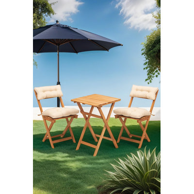 Maya 2 - Person Beech Square Solid Wood Patio Dining Set with Cushions included