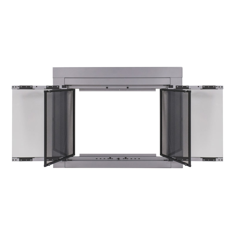 Portes de cheminée en acier de style armoire Abdal, H 28 po x l 37,5 po x P 0,95 po, Noir et or
