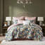 Édredon très grand 8 pièces avec motif floral numérique vif, taies décoratives assorties et 8 pièces douillettes toutes saisons avec motif à volants sur coton, rayures réversibles