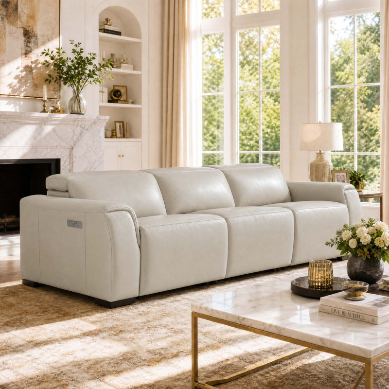 Canapé inclinable électrique en cuir véritable 111 pièces 3 pièces Thea, Ivory