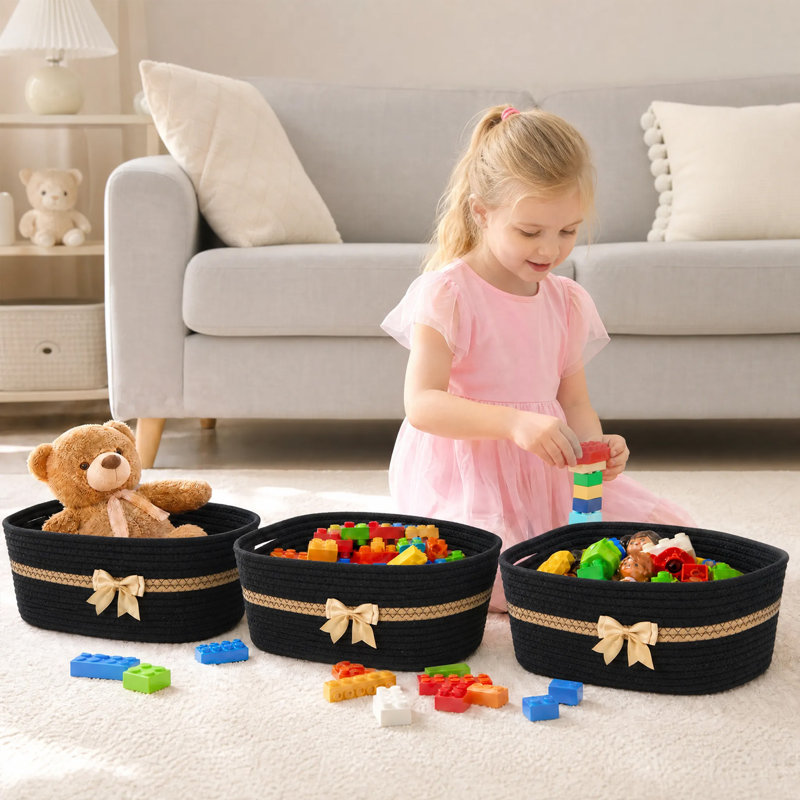 Ensemble de 4 paniers de rangement tissés en corde de coton, ensembles de paniers-cadeaux décoratifs, Black