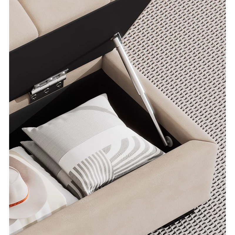 Banc de rangement léger en velours de bois massif de style luxueux pour chambre à coucher et salon, Blanc cassé / blanc