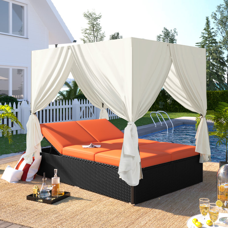 Reece Outdoor PE Rattan Daybed with Adjustable Seats, Orange