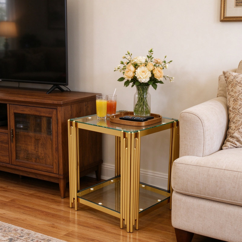 Table de bout carrée 19,9 po, Verre transparent