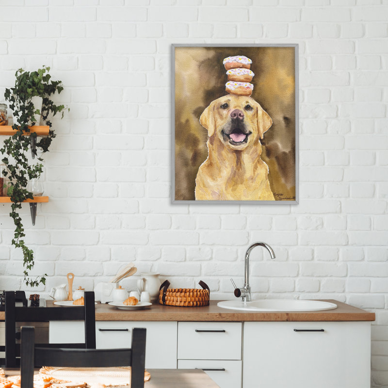 Happy Golden Retriever avec beignets, estampe numérique, conception de George Dyachenko, Estampe numérique Farmhouse