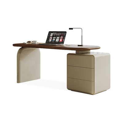 Nut-brown + Khaki Rectangular Manufactured Wood with 3 drawers desk