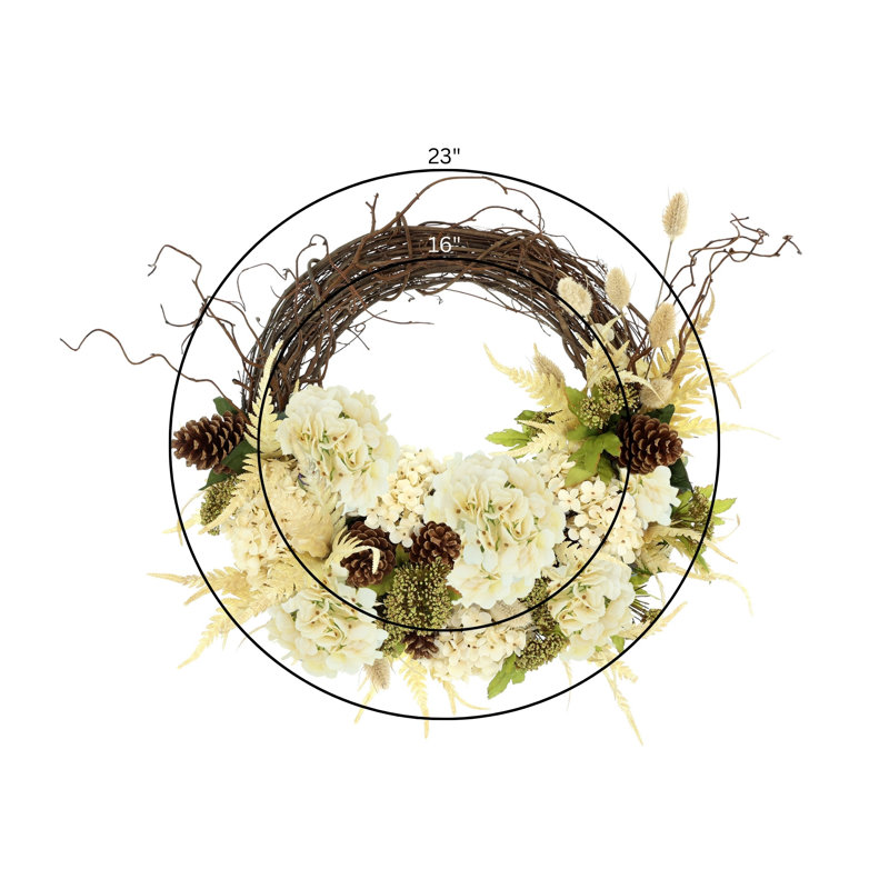 23" Queen Anne's Lace and Fern Wreath, Cream
