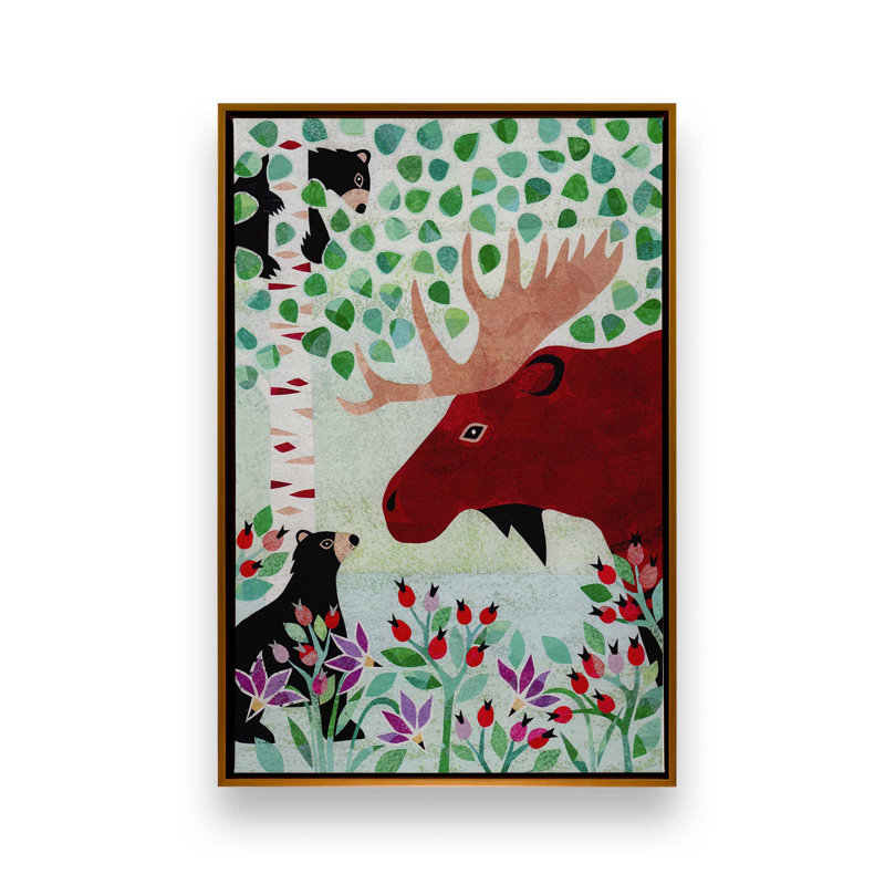«Wilderness Collage I» par Kim Conway, reproduction d'art, Floater Framed Print without Mat Canvas, H 12 po x l 8 po, Doré